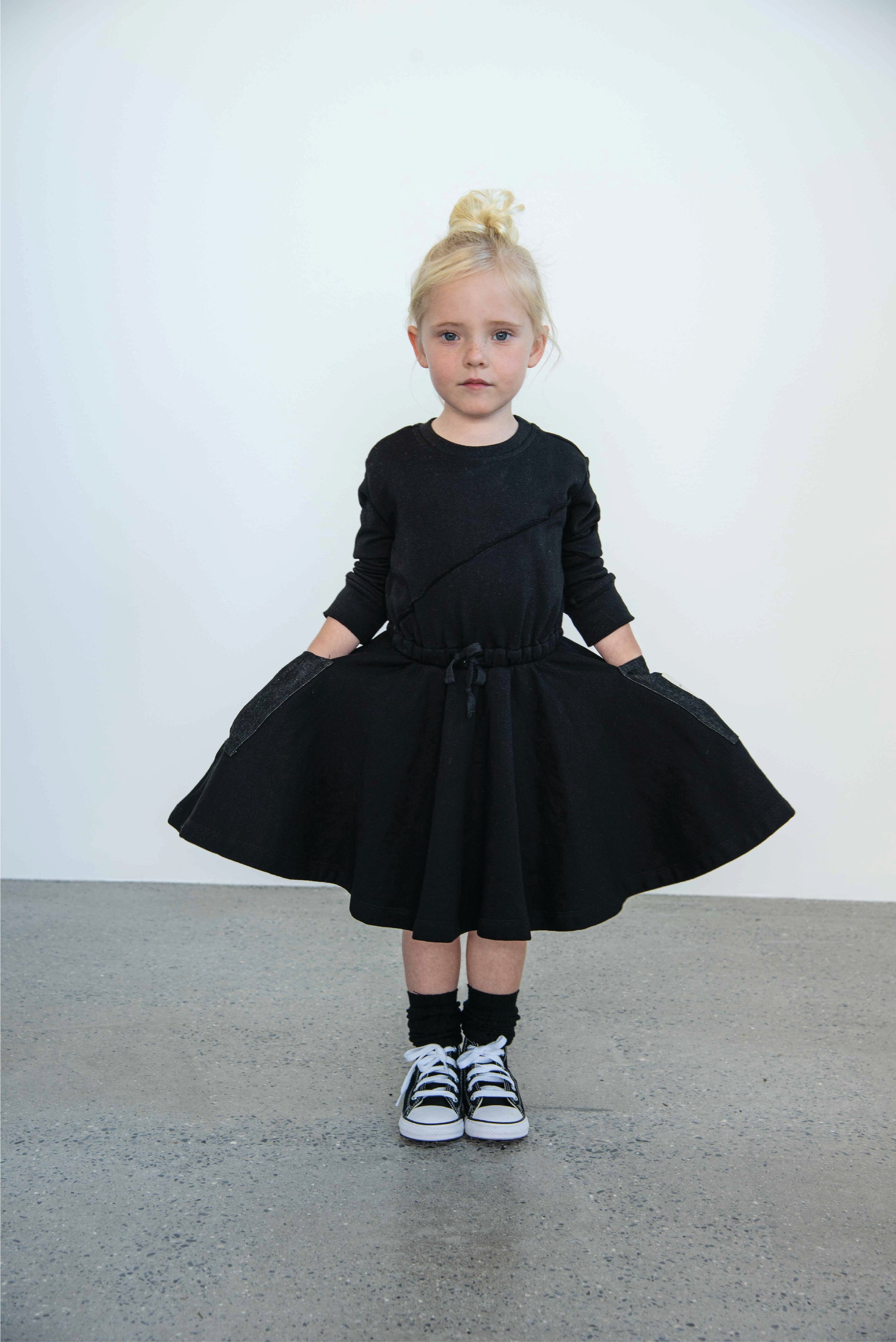 Black Dress with Denim Pockets