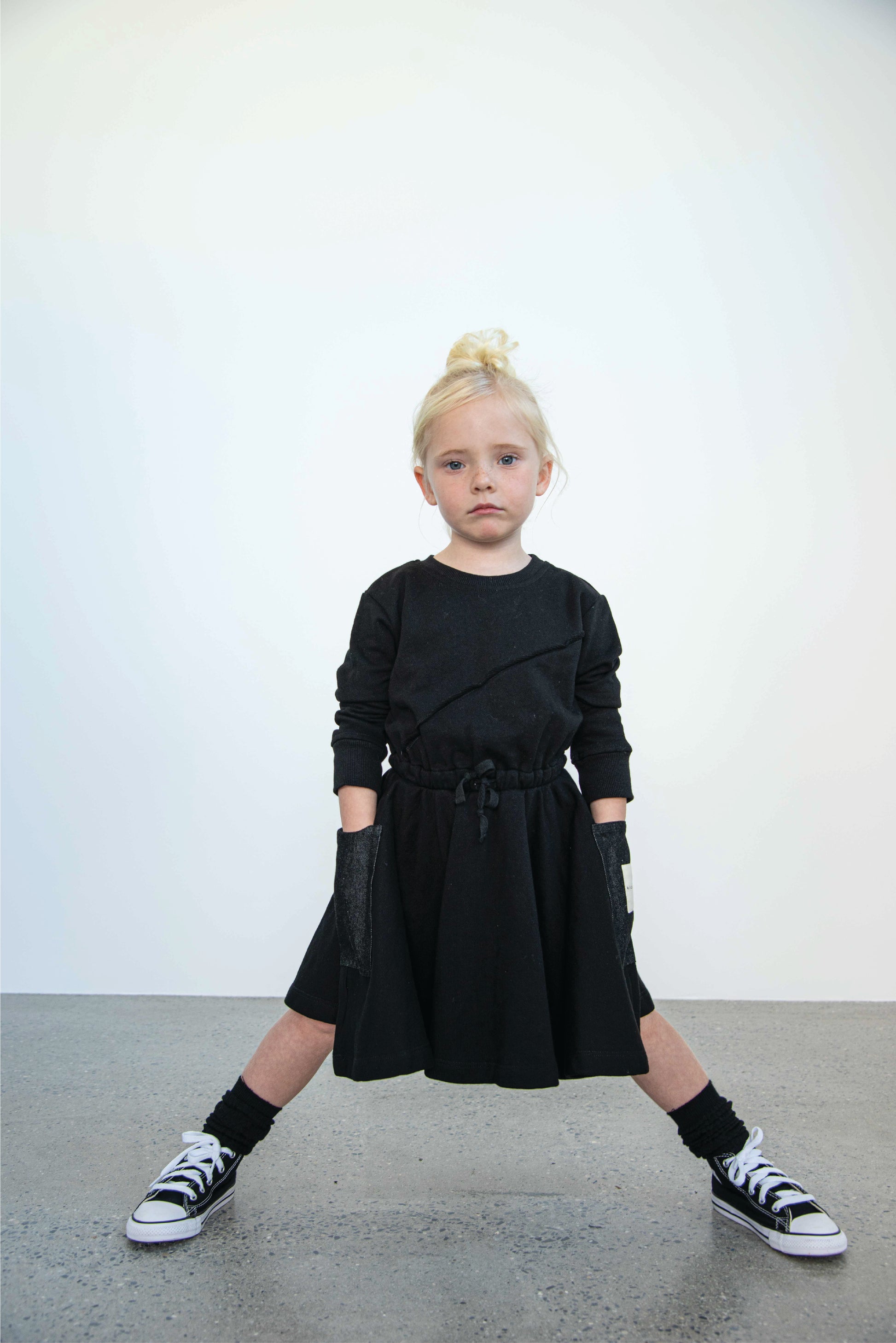 Black Dress with Denim Pockets