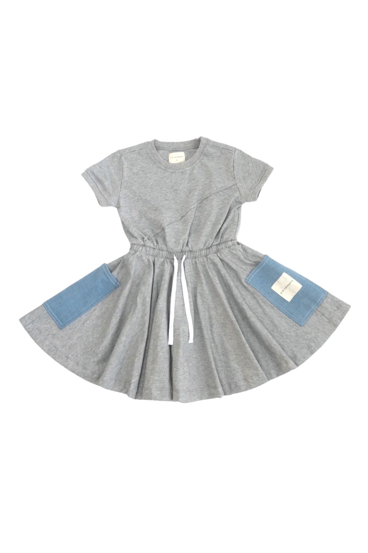 Grey Short Sleeve Dress with Denim Pockets