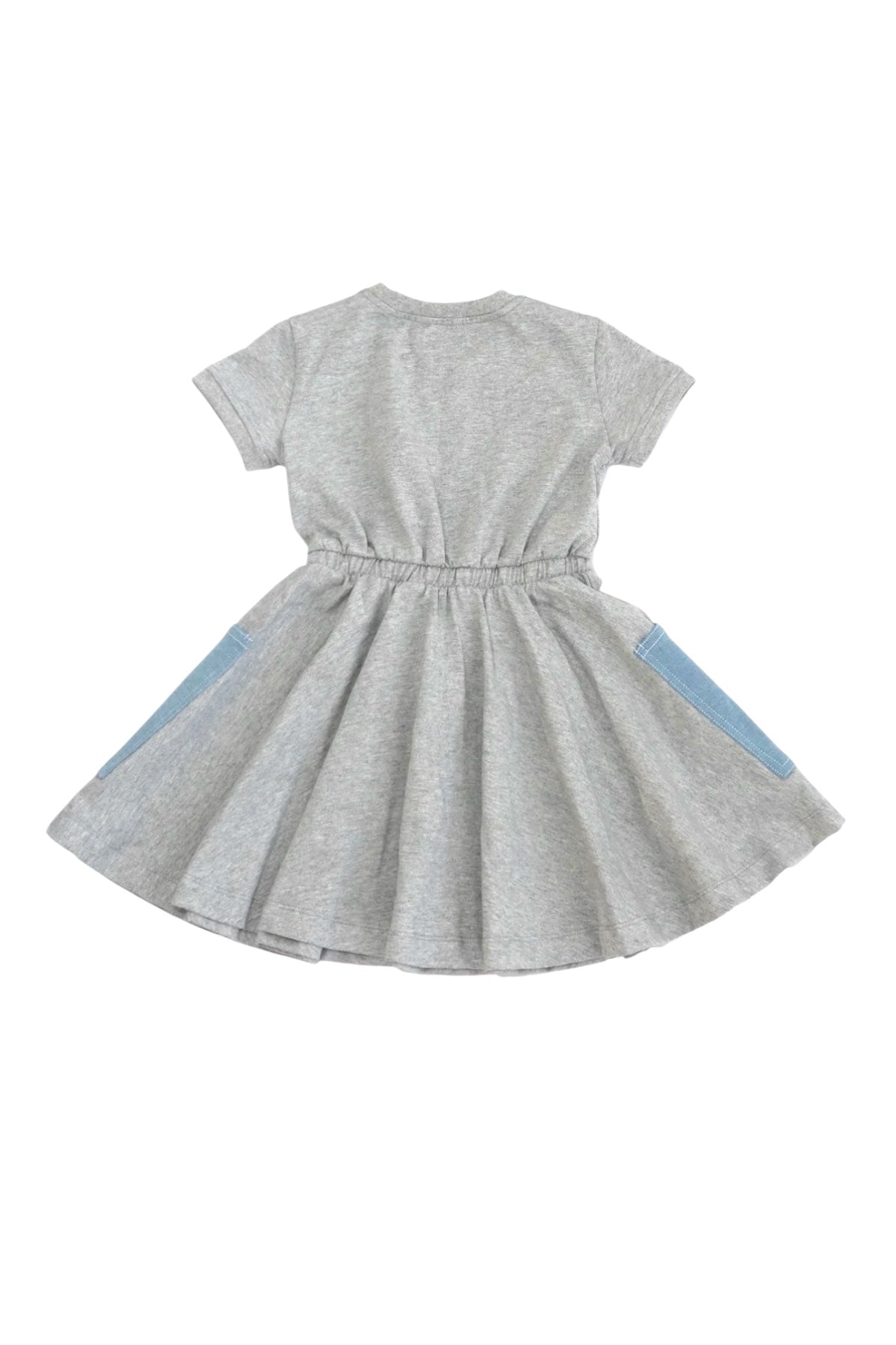 Grey Short Sleeve Dress with Denim Pockets