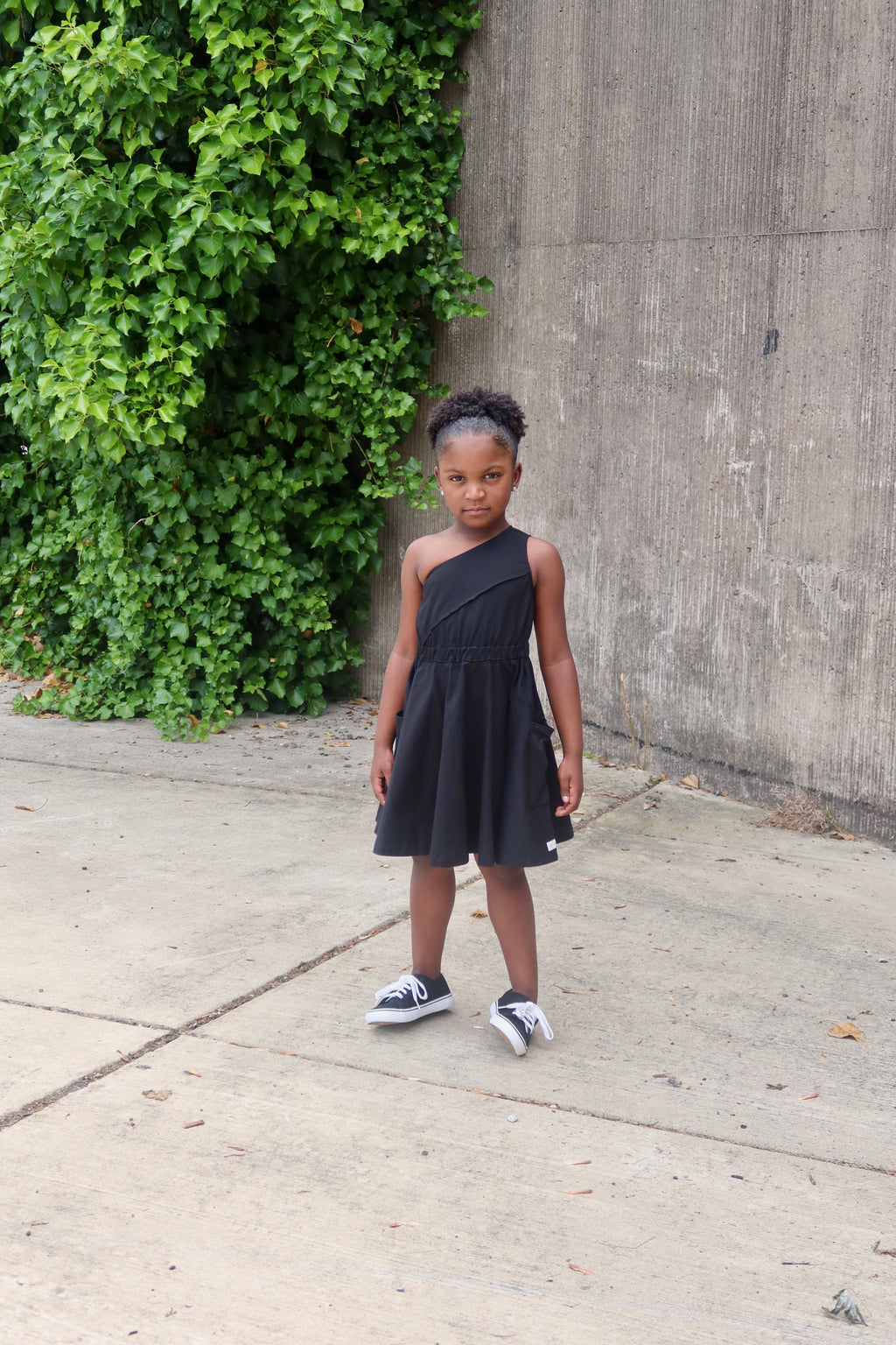 Black One Shoulder Dress with Pockets