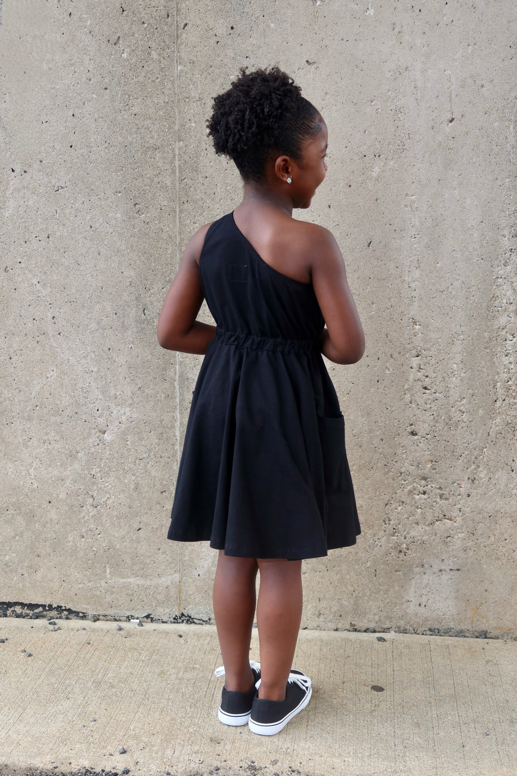 Black One Shoulder Dress with Pockets