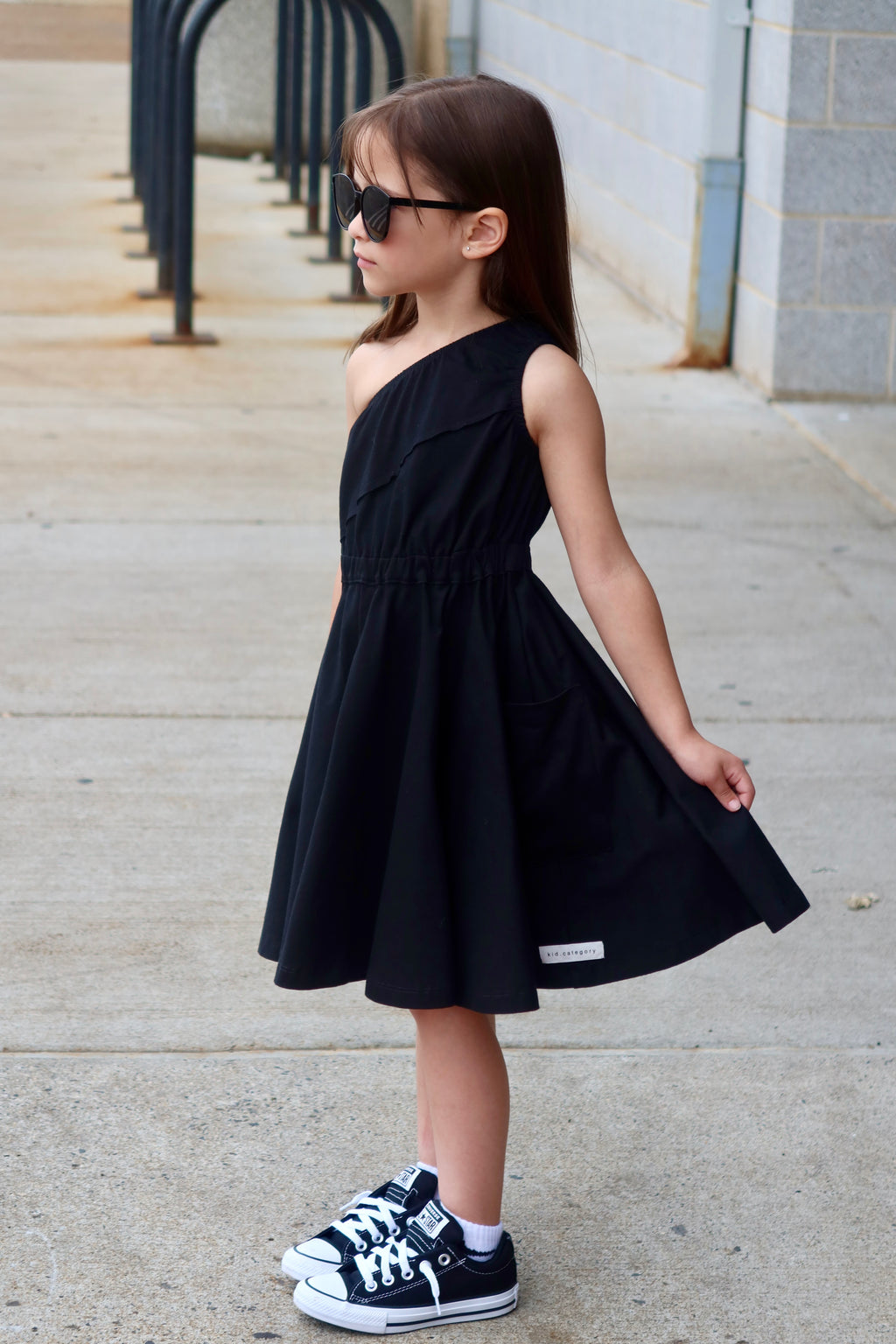 Black One Shoulder Dress with Pockets