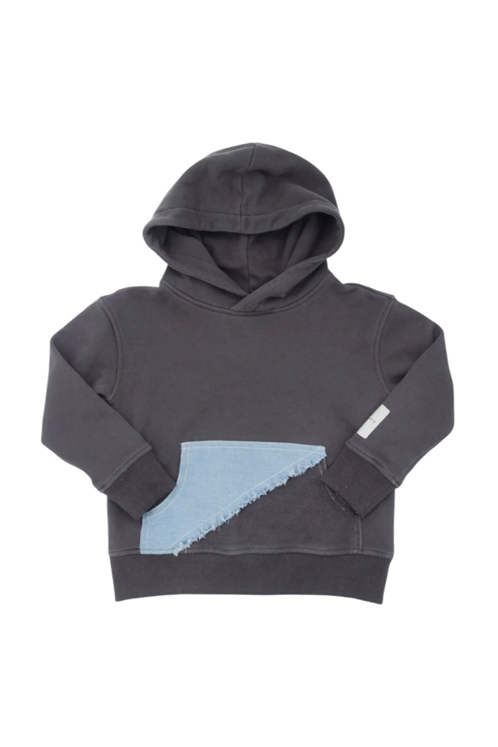 Vintage Grey Hoodie with Denim Pocket