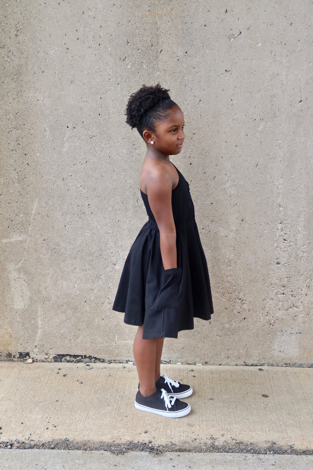 Black One Shoulder Dress with Pockets