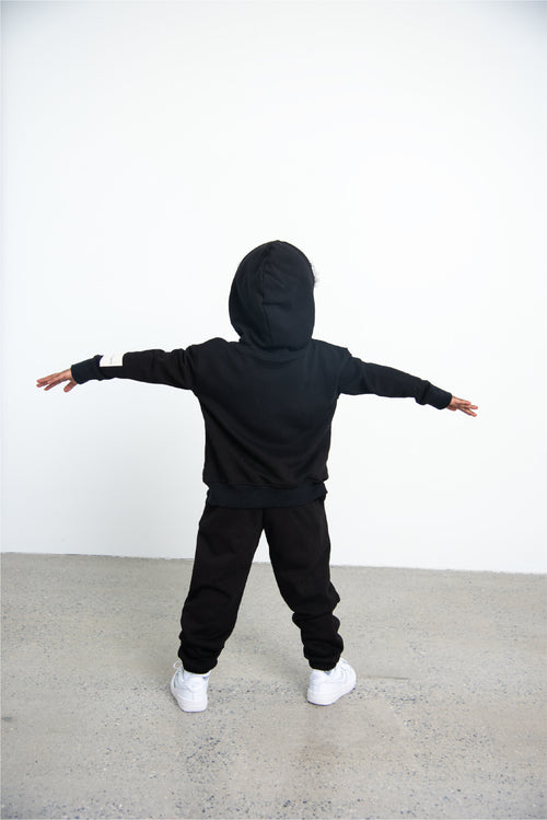 Black Hoodie with Denim Pockets