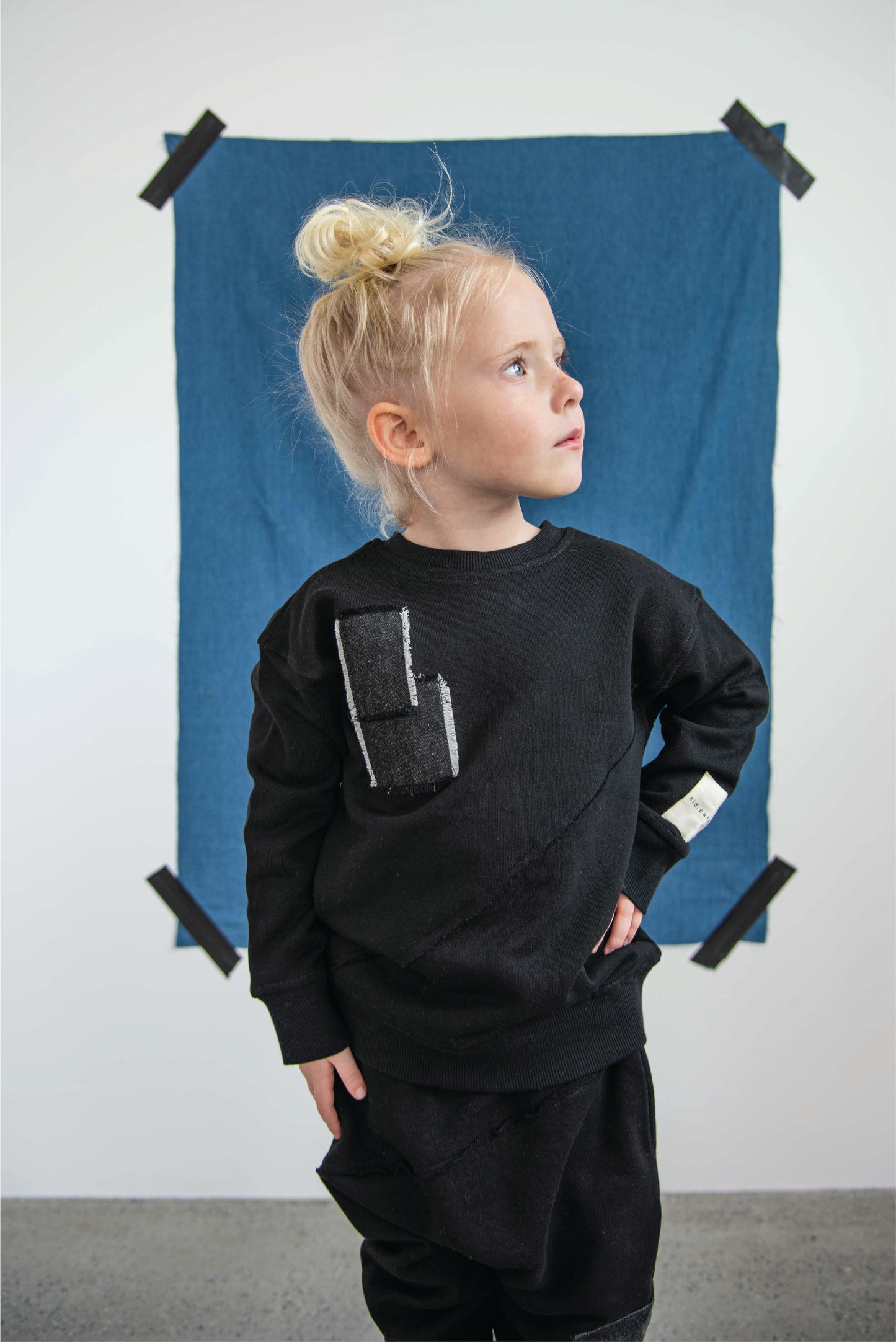 Black Sweatshirt with Denim Patch