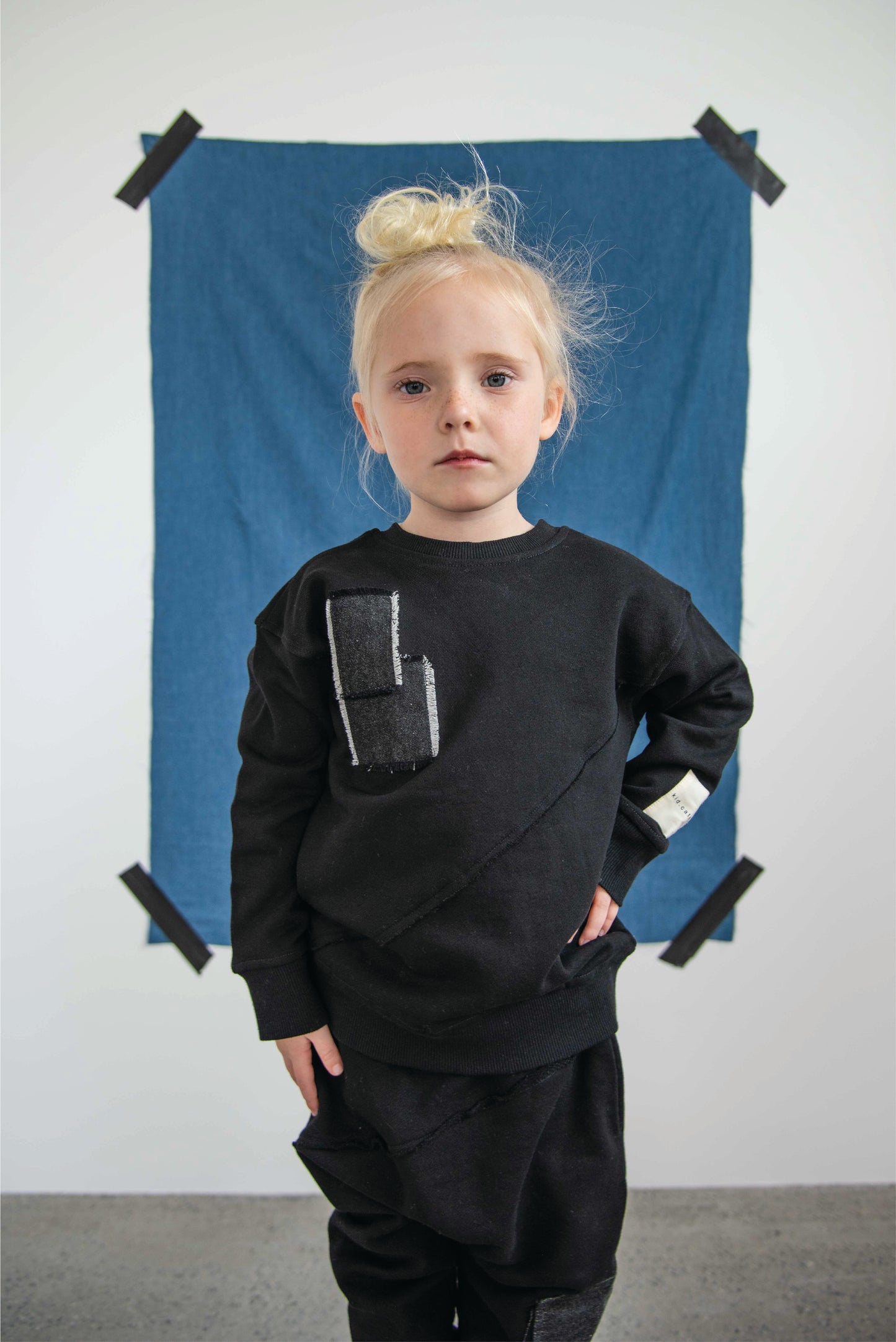 Black Sweatshirt with Denim Patch