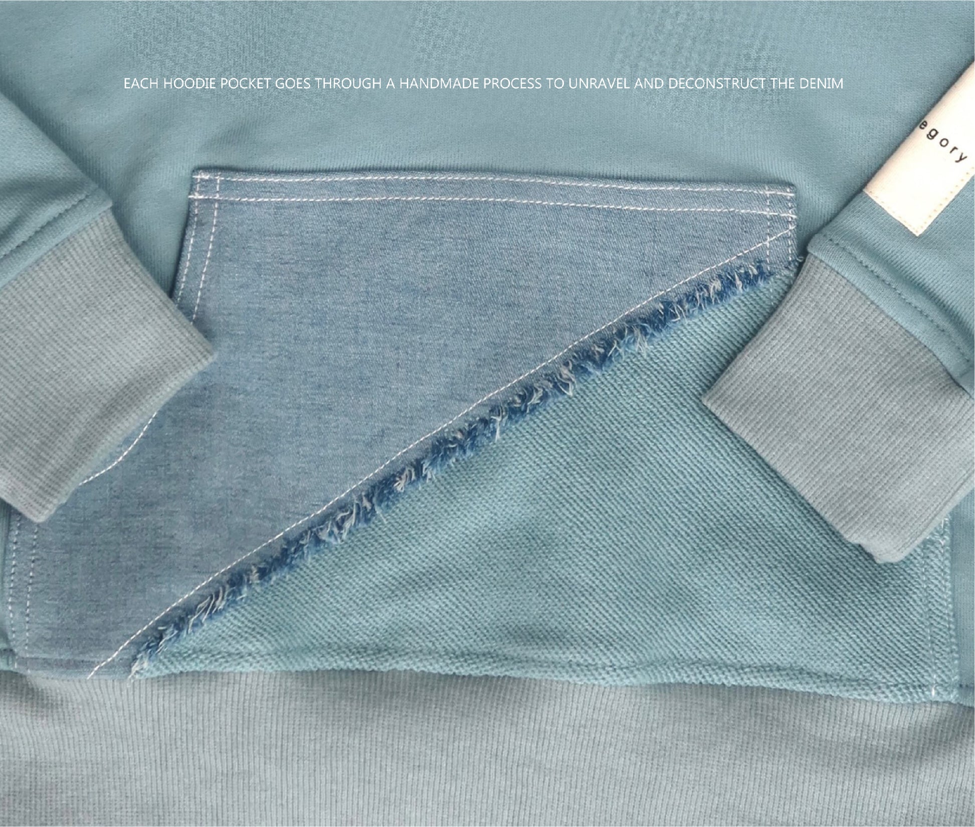 Blue Hoodie with Denim Pocket