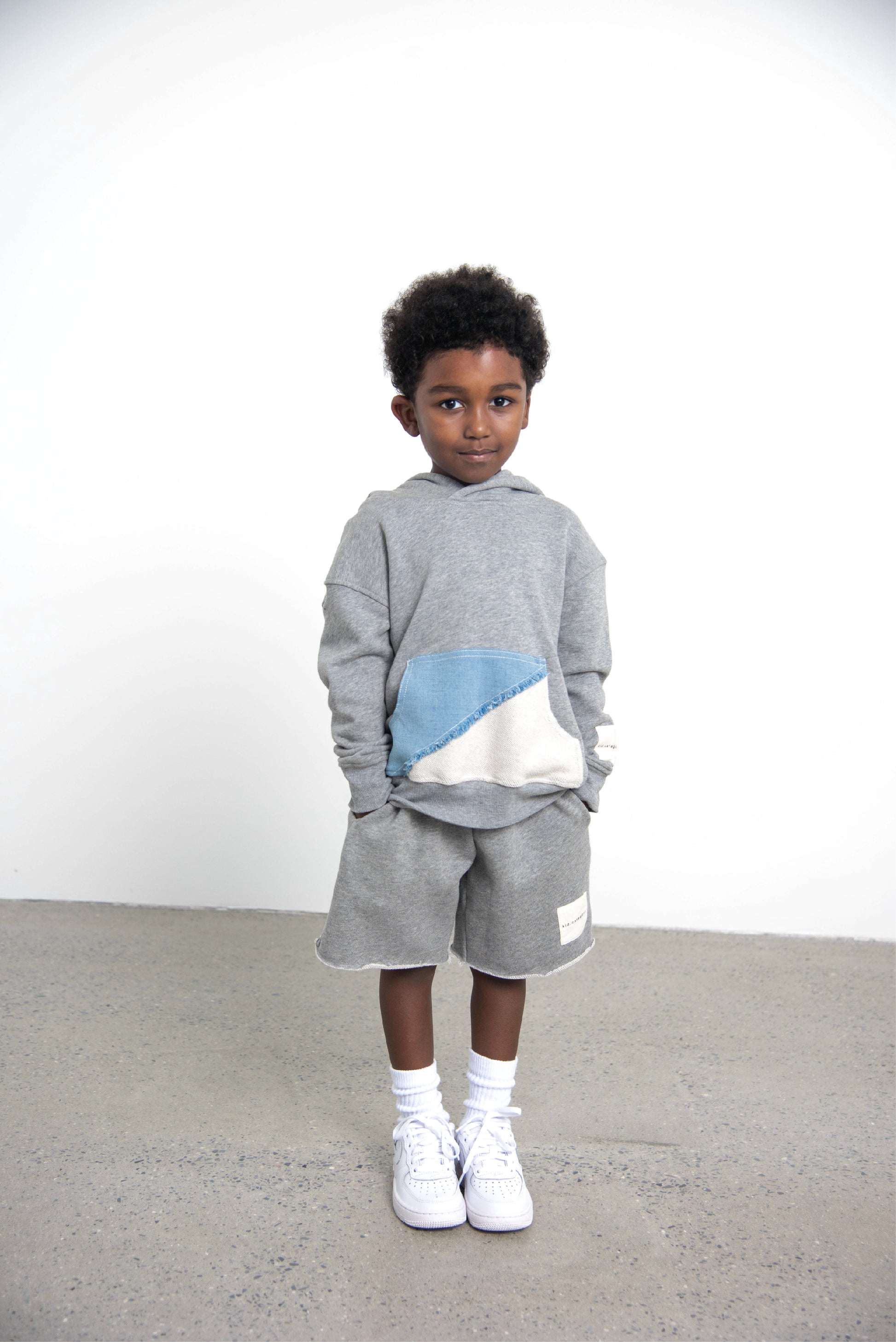 Grey Hoodie with Denim Pockets