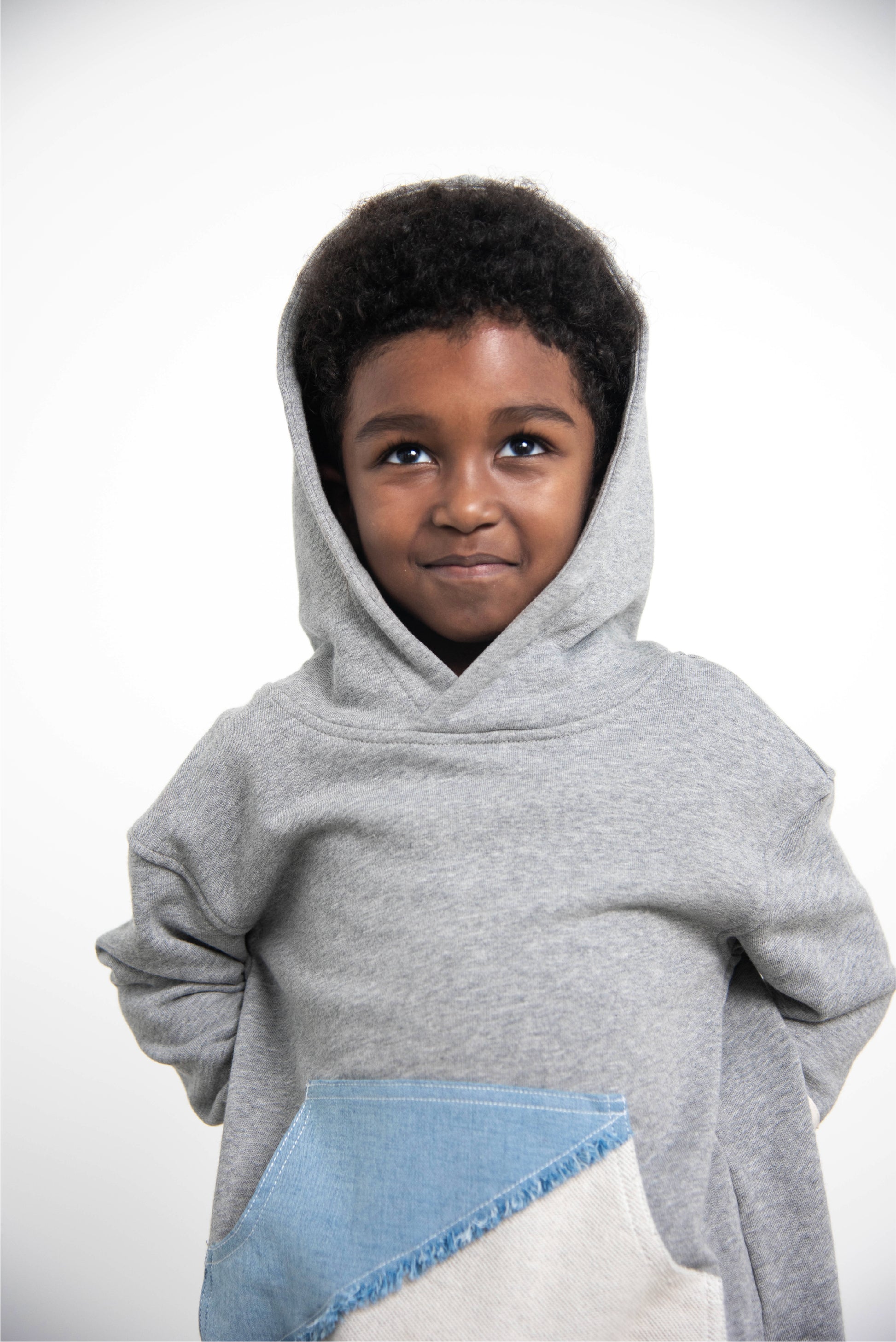 Grey Hoodie with Denim Pockets