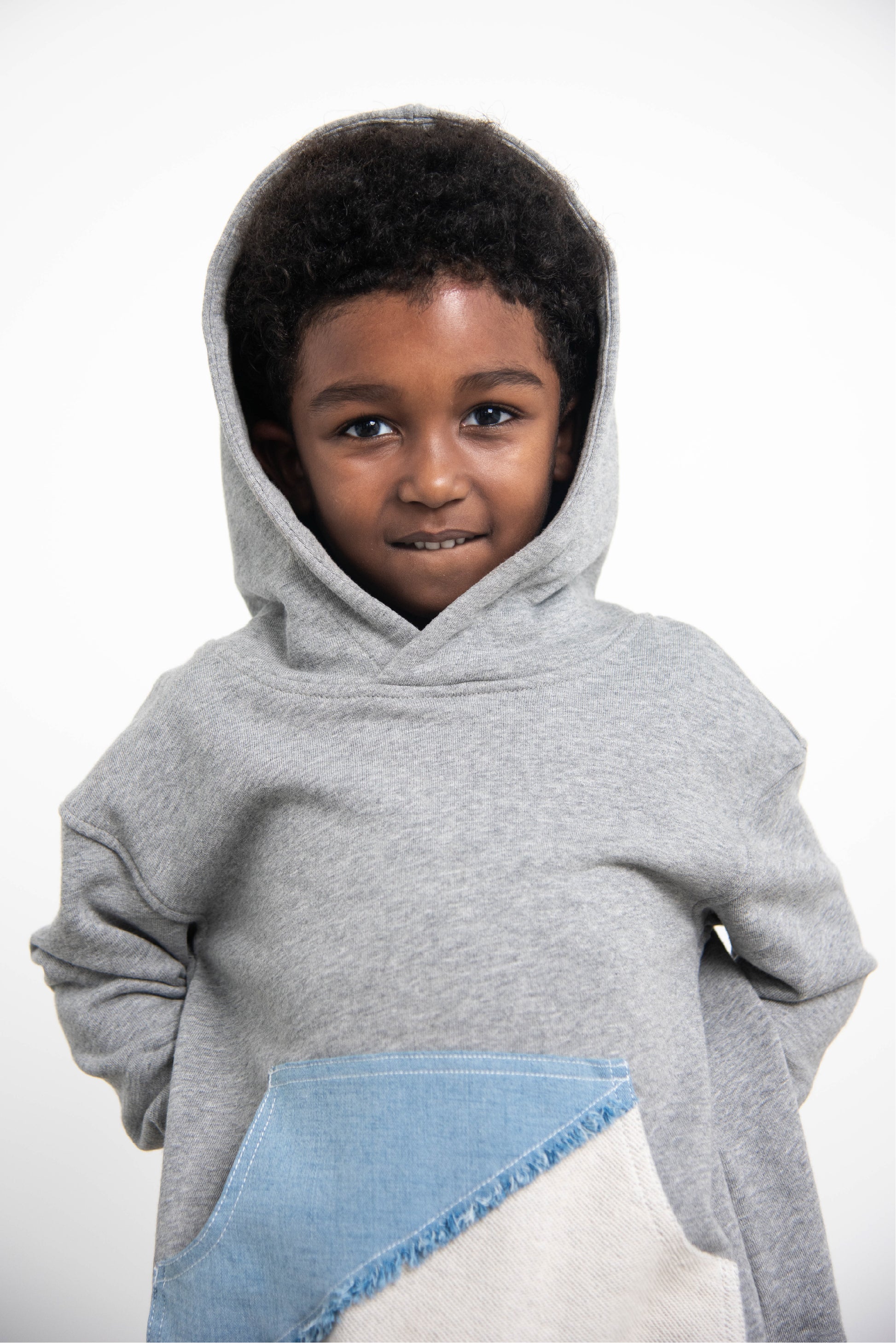 Grey Hoodie with Denim Pockets
