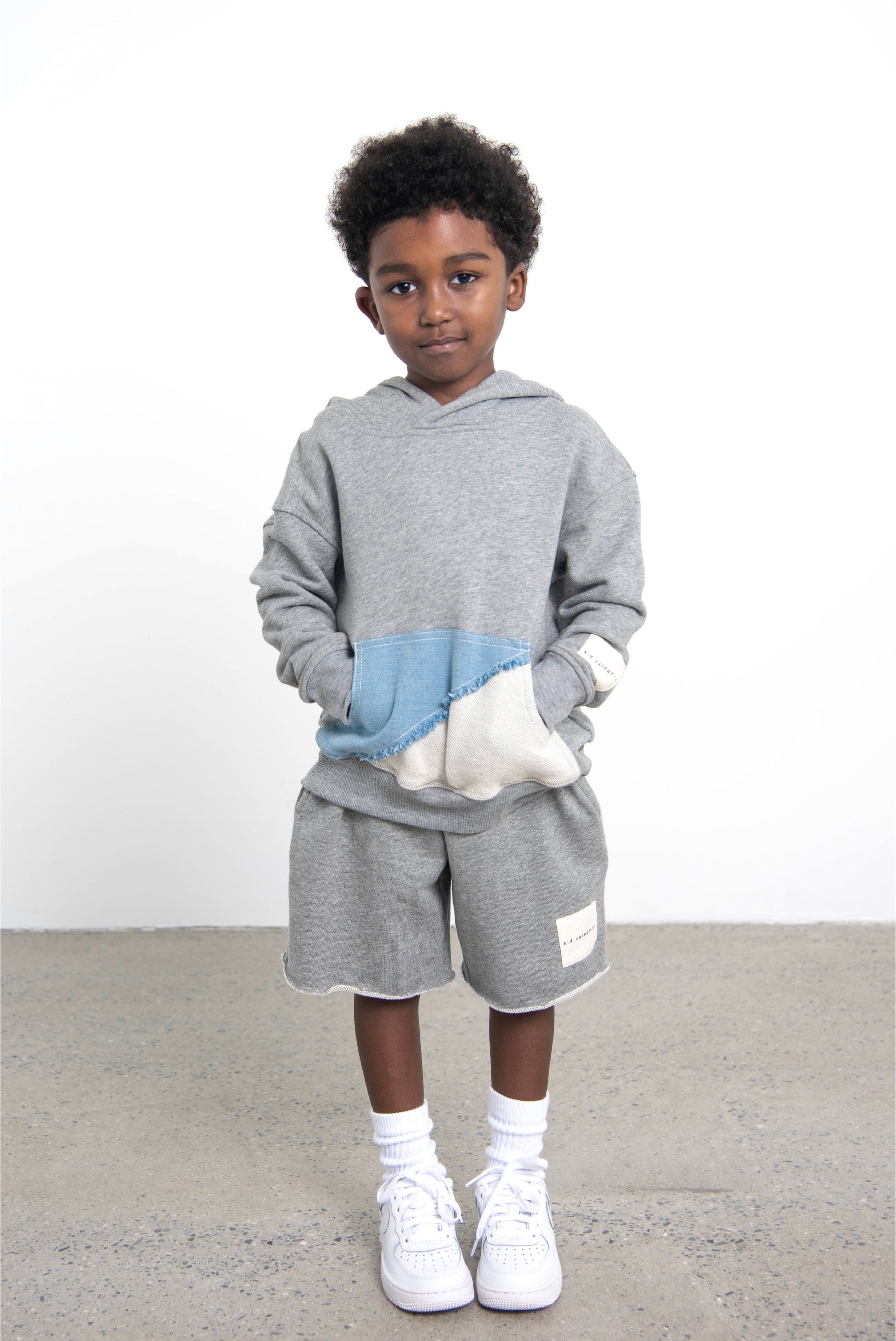 Grey Hoodie with Denim Pockets