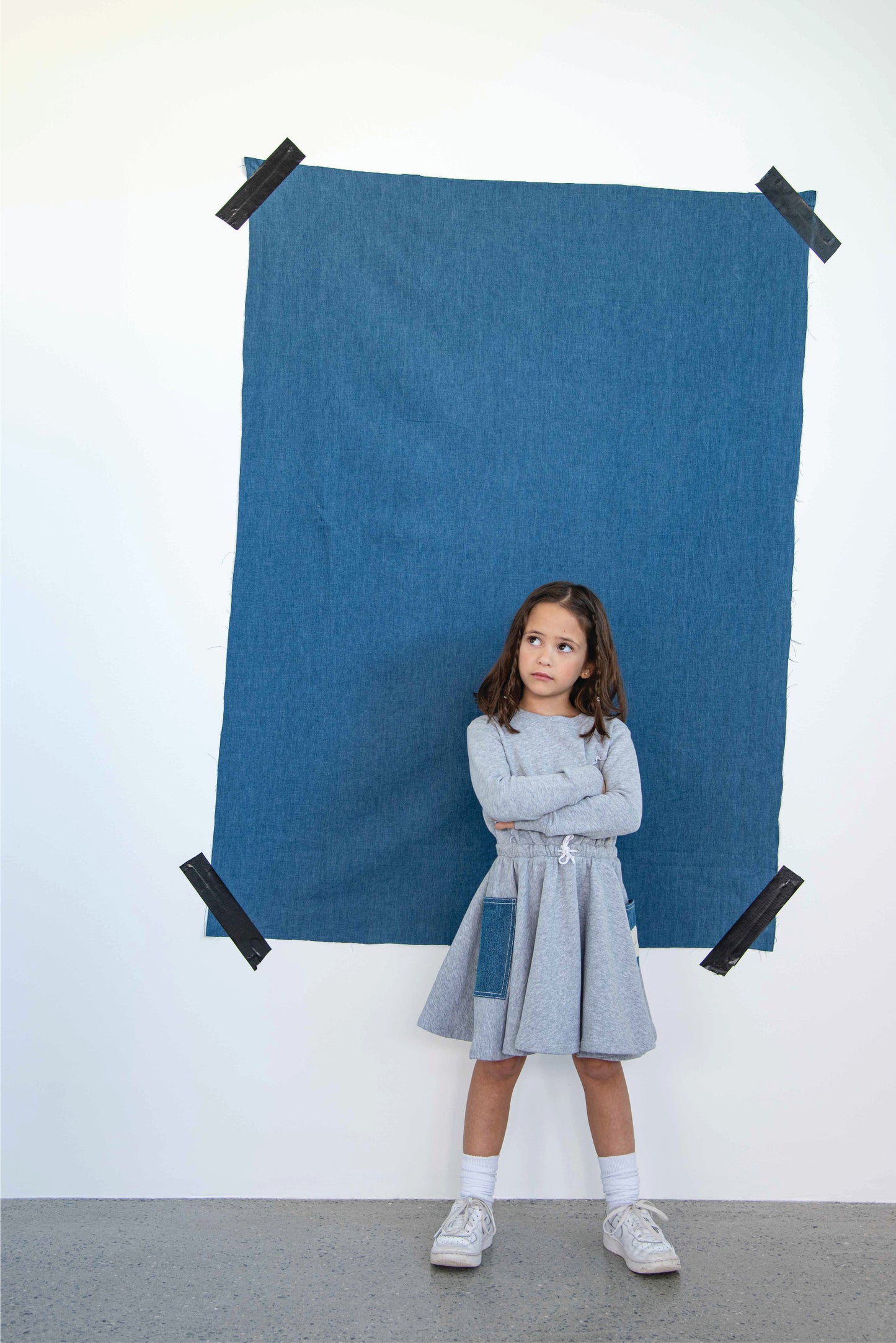 Grey Dress with Denim Pockets