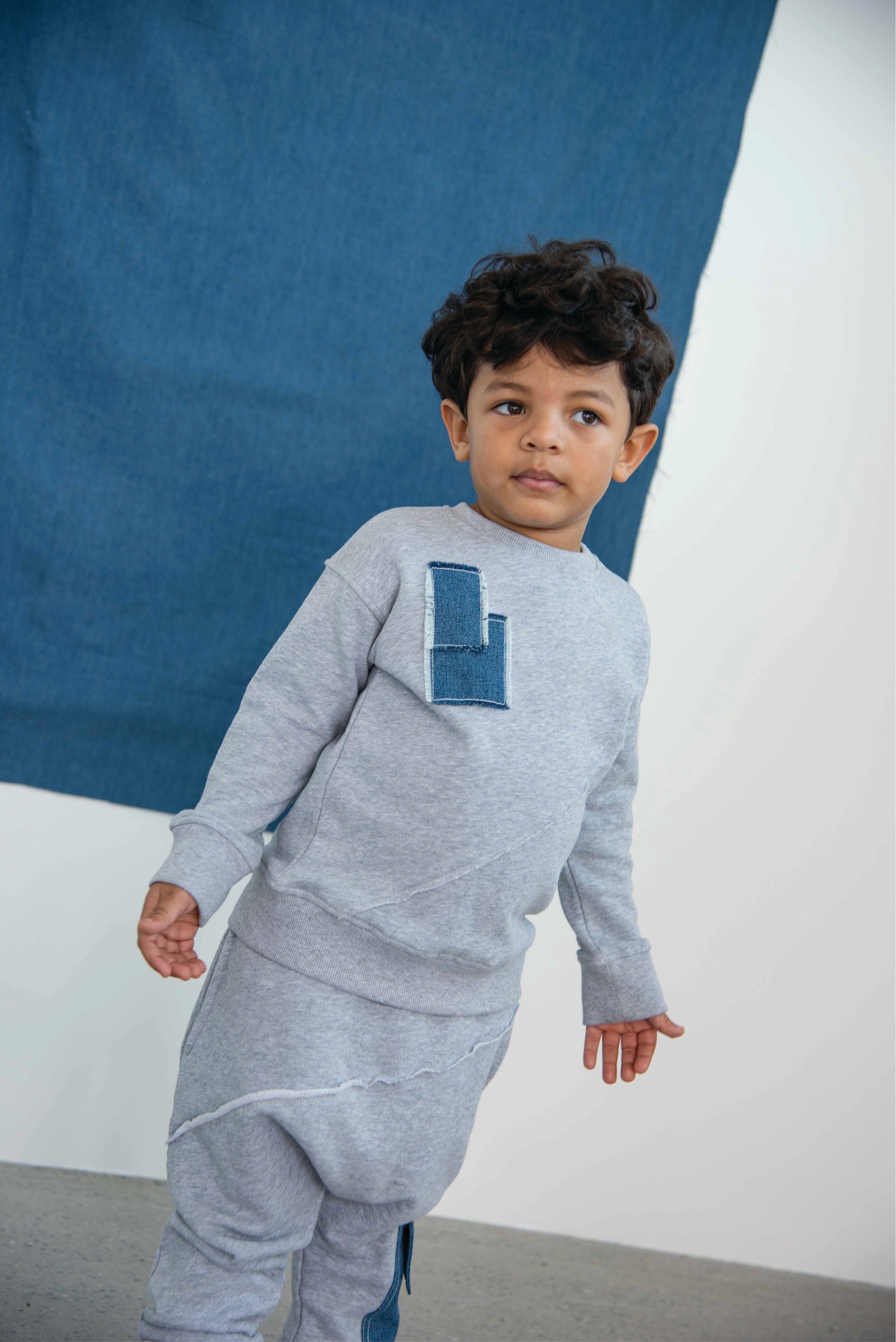 Grey Sweatshirt with Denim Patch