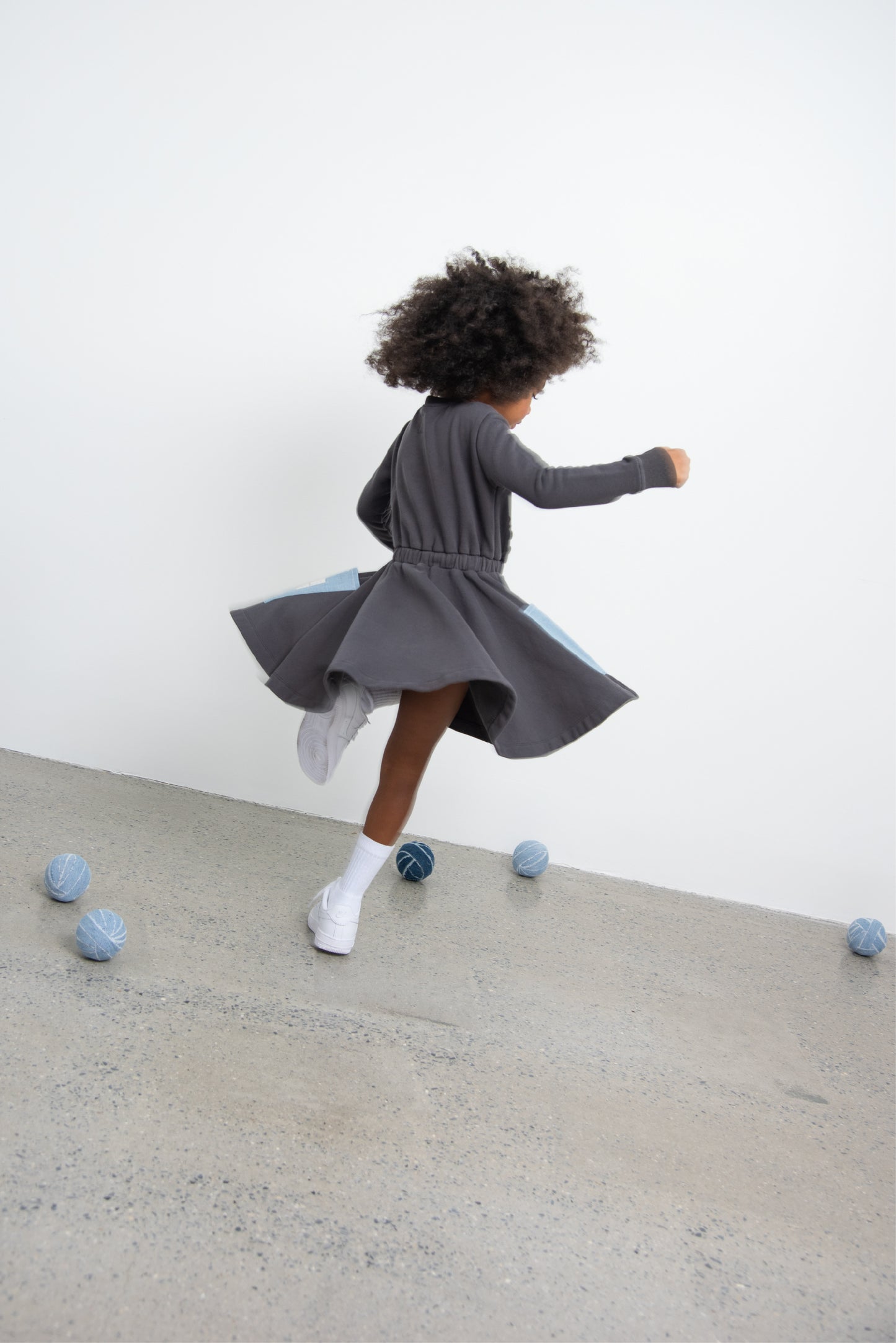 Vintage Charcoal Grey Dress with Denim Pockets