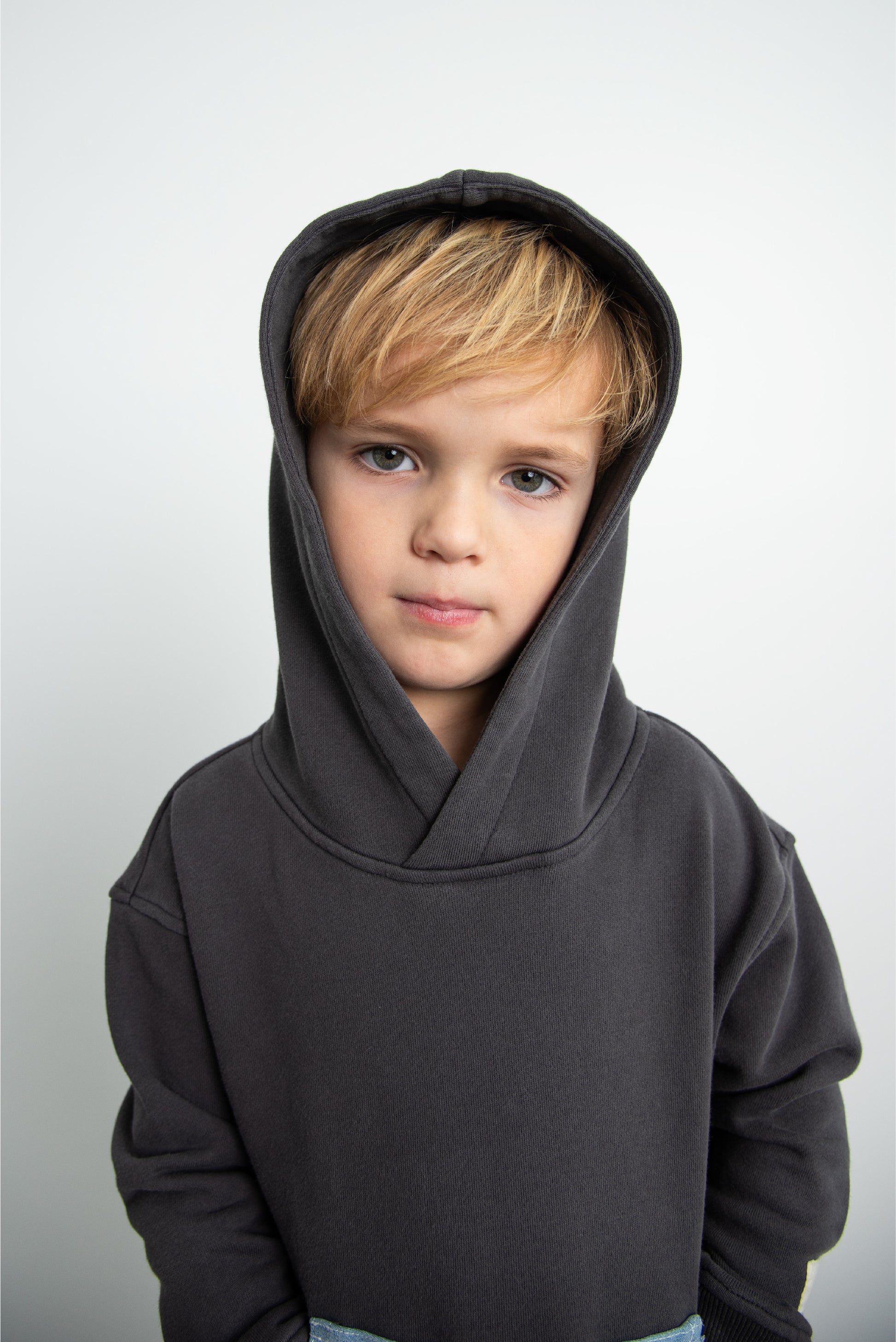 Vintage Grey Hoodie with Denim Pocket