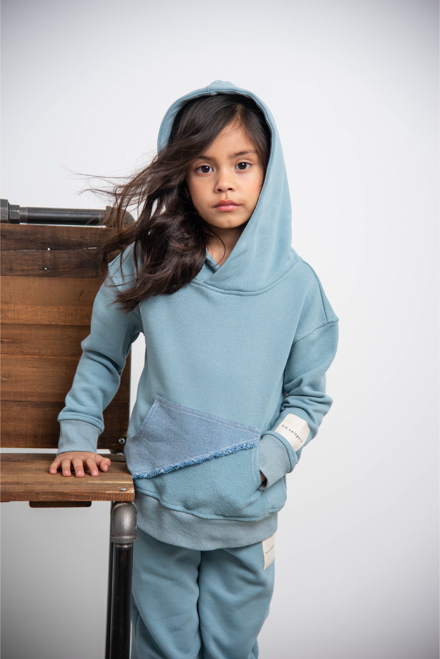 Blue Hoodie with Denim Pocket